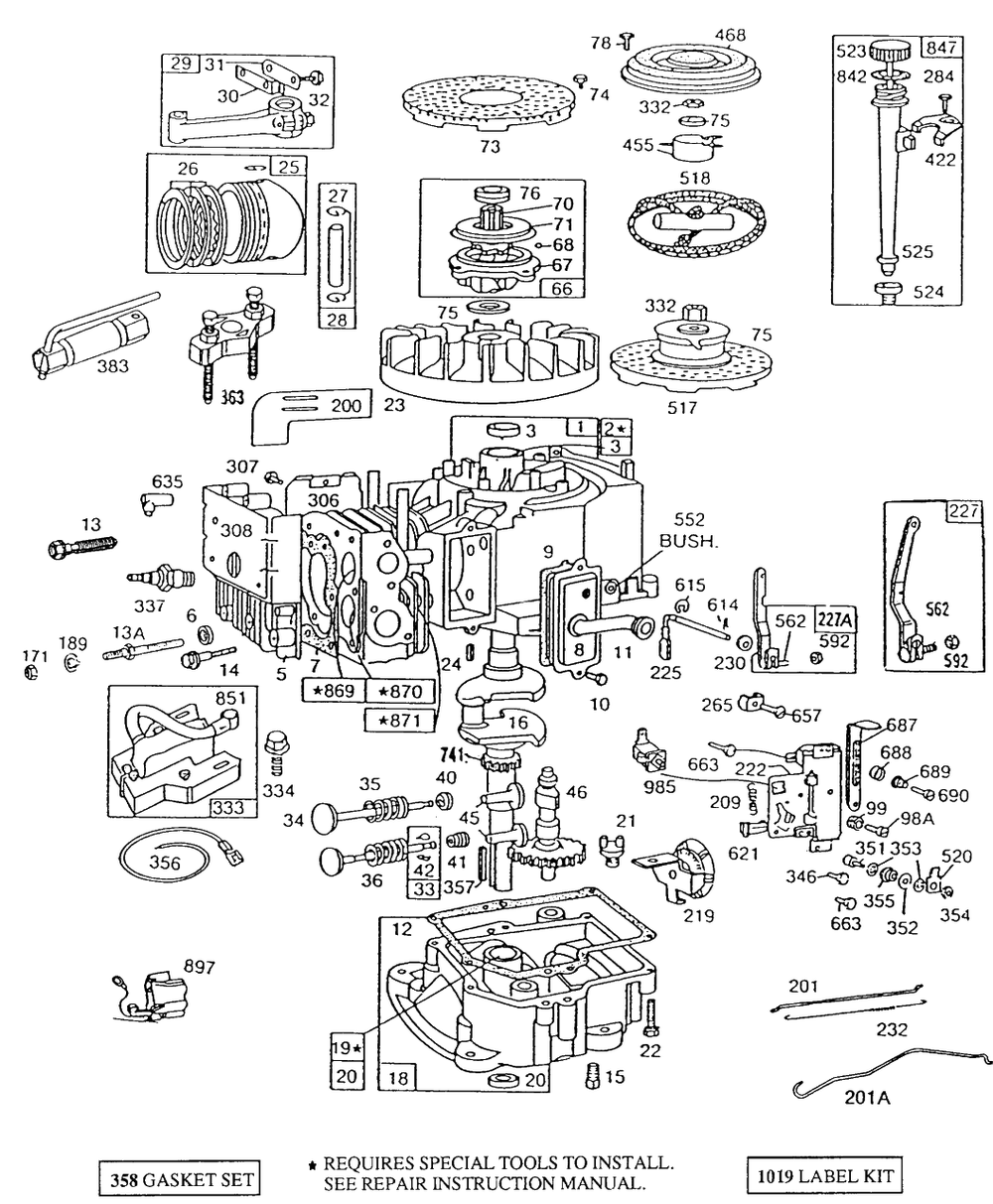 Cyl, Sump, Piston,oil Fill Diagram and Parts List for 170702-4002-XX  Briggs and Stratton Engine